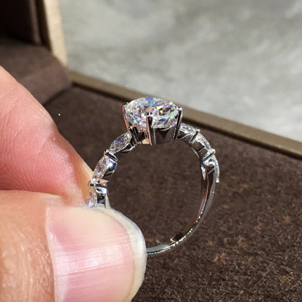 NEW Silver Oval Diamond Engagement Ring 15 - Picture 7 of 8